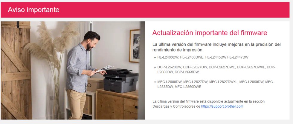 Software Update Notification Brother Actualización del firmware de impresoras Brother | Tantor Systems